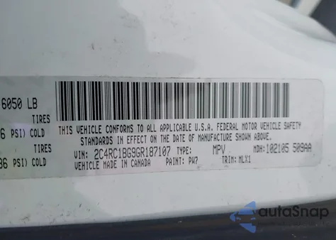 2016 Chrysler Town & Country Touring из США, поврежденный, VIN 2C4RC1BG9GR187107